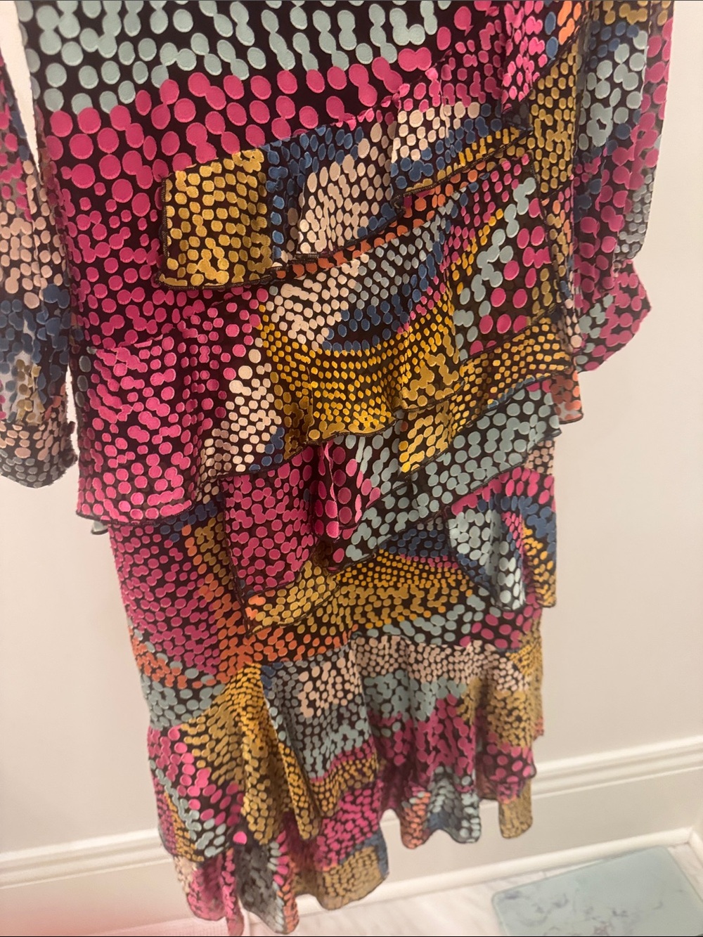 Saloni Multi-Color Dot Pattern Long Sleeve Ruffle Dress - Picture 4 of 6